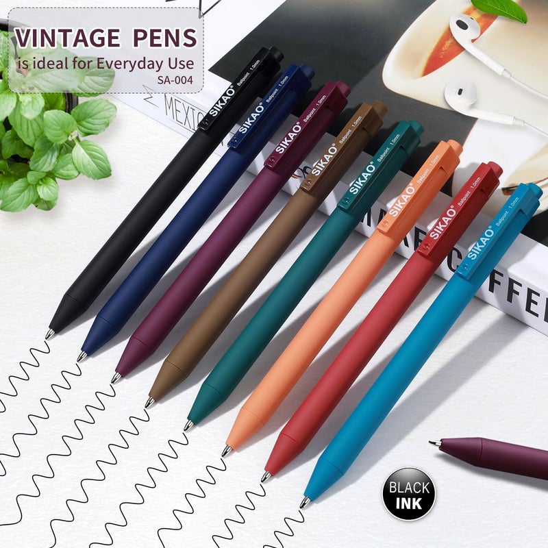 Sikao Pens Bulk, 60 Pack Vintage Ballpoint Pens with Black Ink, 1.0mm Medium Point Smooth Writing, Click Pens 8 Calm Vintage Colors for Teachers, Students, School & Office Supplies - Image 2
